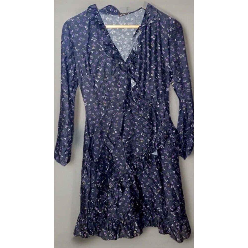 J. McLaughlin Sonny Faux Wrap Dress Black/Purple Flowers Knee Length Size 2